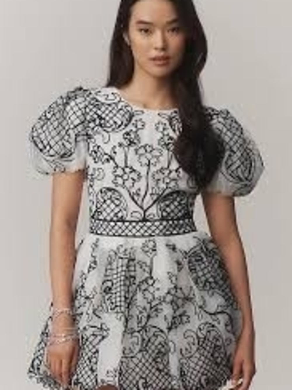 NWT Maeve Cream Taffeta Mini Dress with Black Embroidery 10
